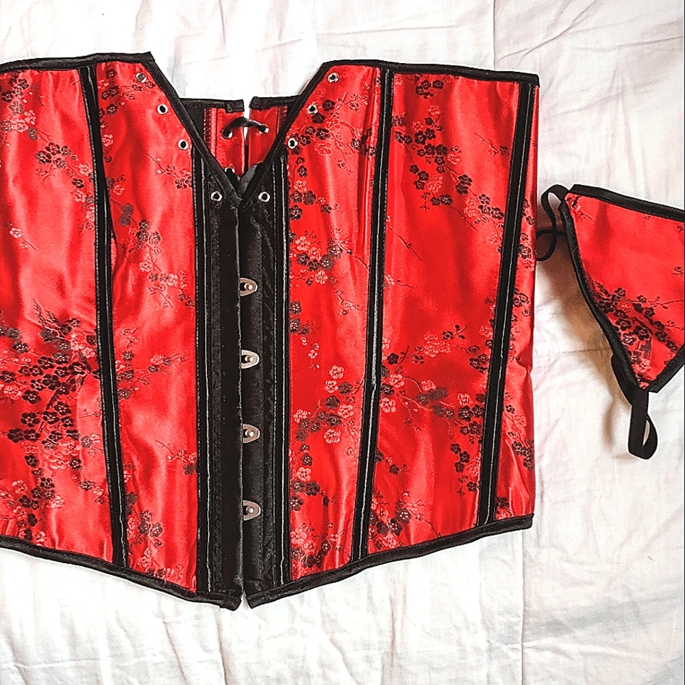 Asian Inspired red Corset with matching G-String. Size 3X beautiful red